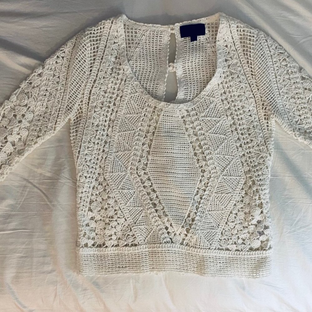 Intermix White Crochet Cotton Sweater Sz Petite XS